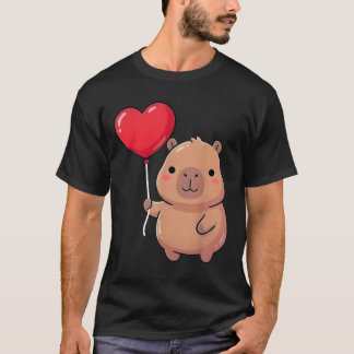Cute Valentine's Day Capybara Holding Heart Balloo T-Shirt