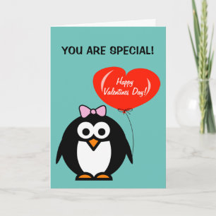 Cute Valentine's Day card with penguin and heart
