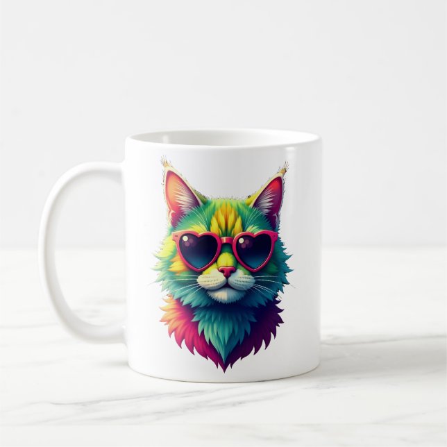 Cute Valentines Day Cat Heart Sunglasses Cat Lover Coffee Mug (Left)