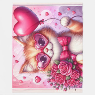 Cute Valentine's day cat/kiten Fleece Blanket