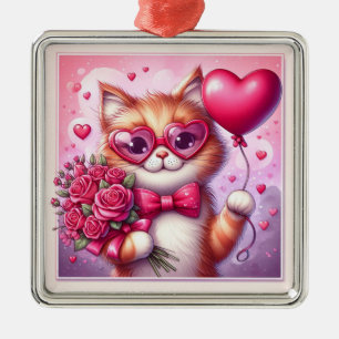 Cute Valentine's day cat/kiten Metal Ornament