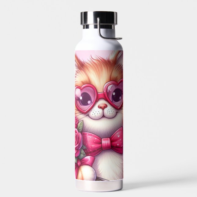 Cute Valentine's day cat/kiten Water Bottle (Left)
