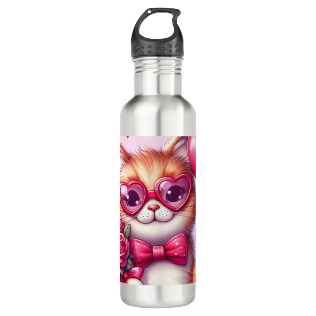 Cute Valentine's day cat/kitten 710 Ml Water Bottle (Front)