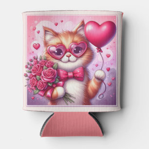 Cute Valentine's day cat/kitten Can Cooler