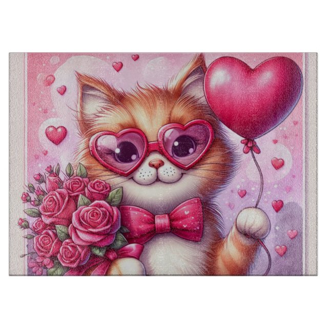 Cute Valentine's day cat/kitten Cutting Board (Front)
