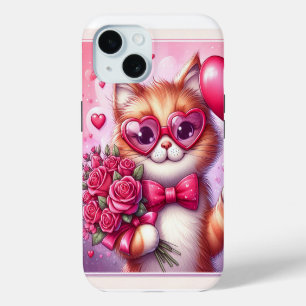 Cute Valentine's day cat/kitten iPhone 15 Case