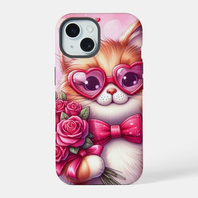 Cute Valentine's day cat/kitten iPhone 15 Case (Back)