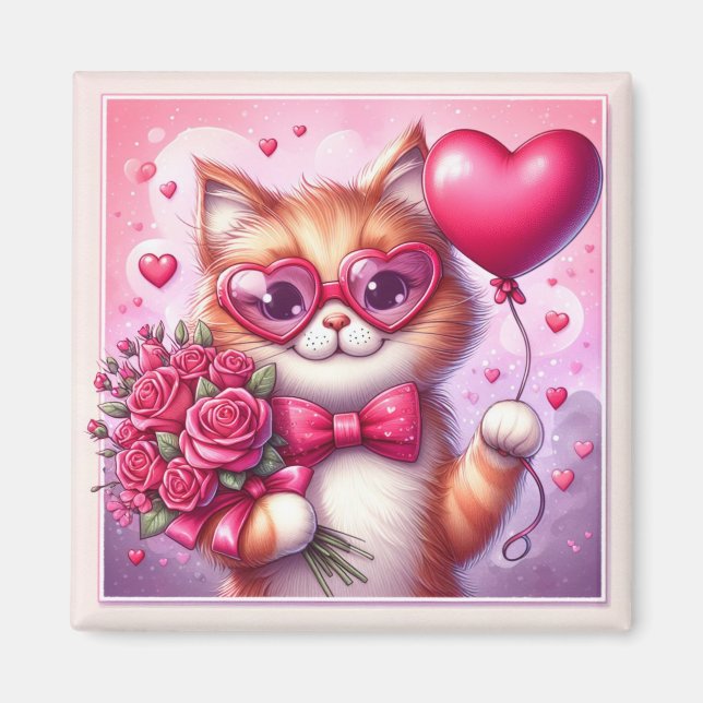 Cute Valentine's day cat/kitten Magnet (Front)