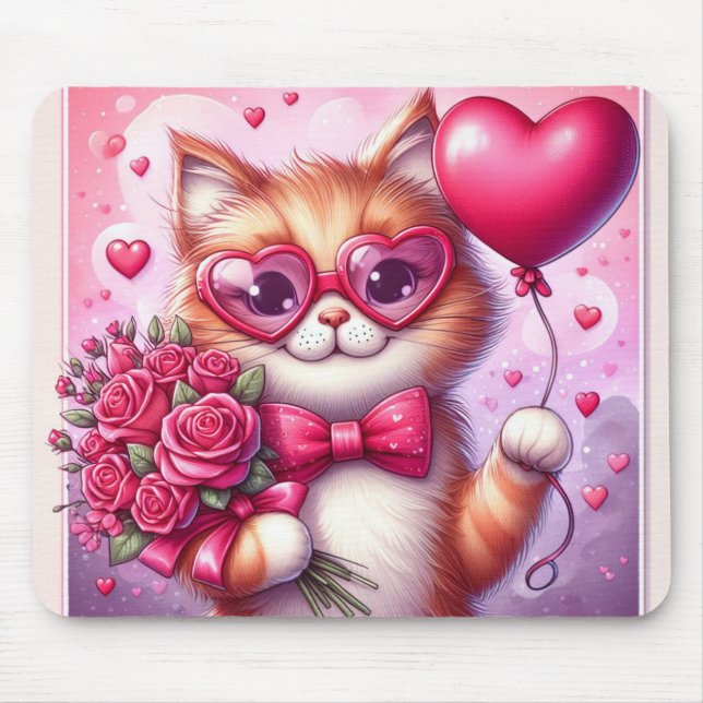 Cute Valentine's day cat/kitten Mouse Pad (Front)
