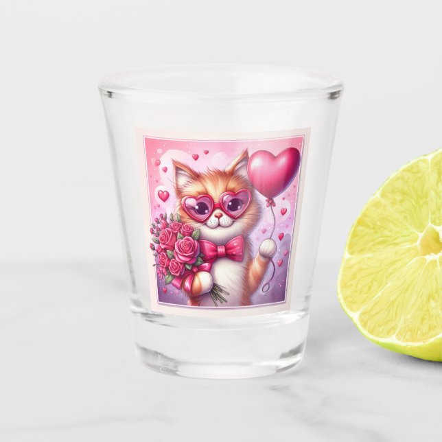 Cute Valentine's day cat/kitten Shot Glass (Front)