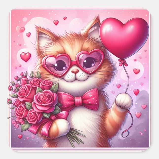 Cute Valentine's day cat/kitten Square Sticker (Front)