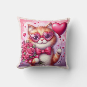 Cute Valentine's day cat/kitten Throw Pillow