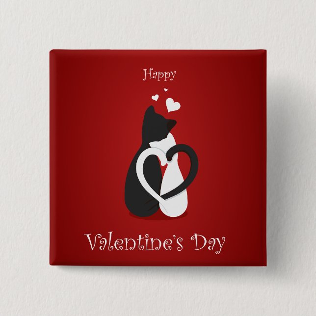 Cute Valentine's Day Cats Love 2 Inch Square Button (Front)