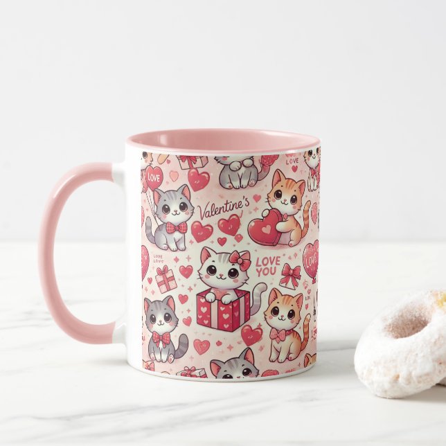 Cute Valentine's Day Chat Mug - Cadeau pour Amoure (Avec donut)