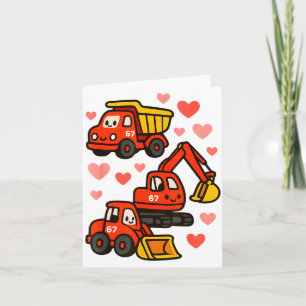 Cute Valentine's Day Construction Trucks Funny Card