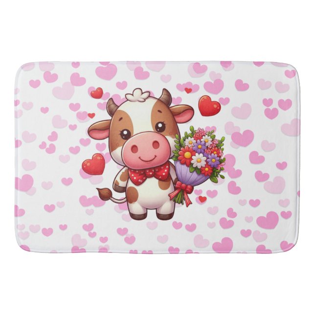Cute Valentine's day cow Bath Mat (Front)