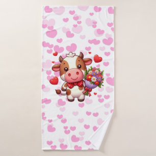 Cute Valentine's day cow Bath Towel