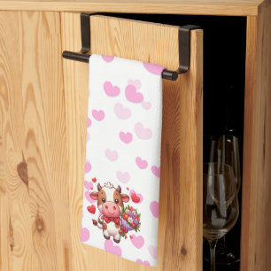 Cute Valentine's day cow Kitchen Towel