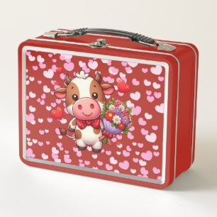 Cute Valentine's day cow Metal Lunch Box