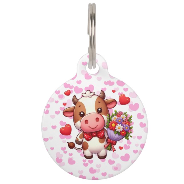 Cute Valentine's day cow Pet Tag (Front)