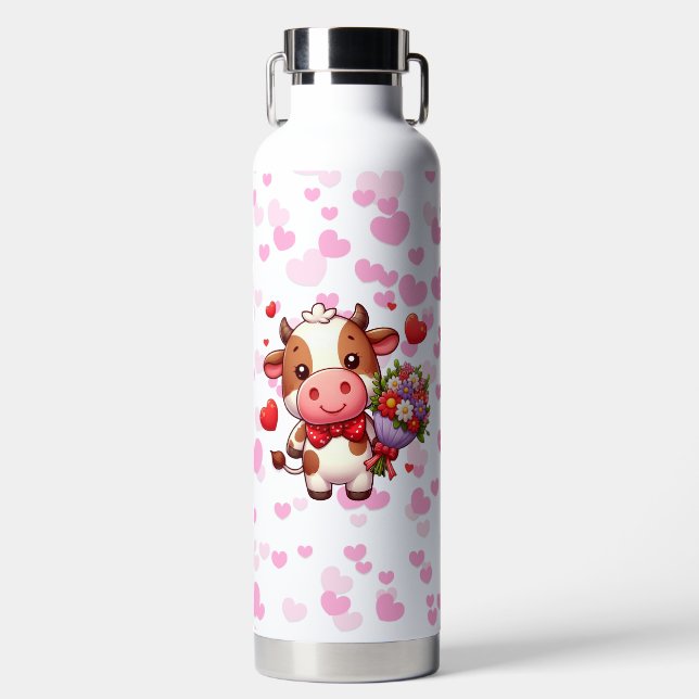 Cute Valentine's day cow Water Bottle (Front)