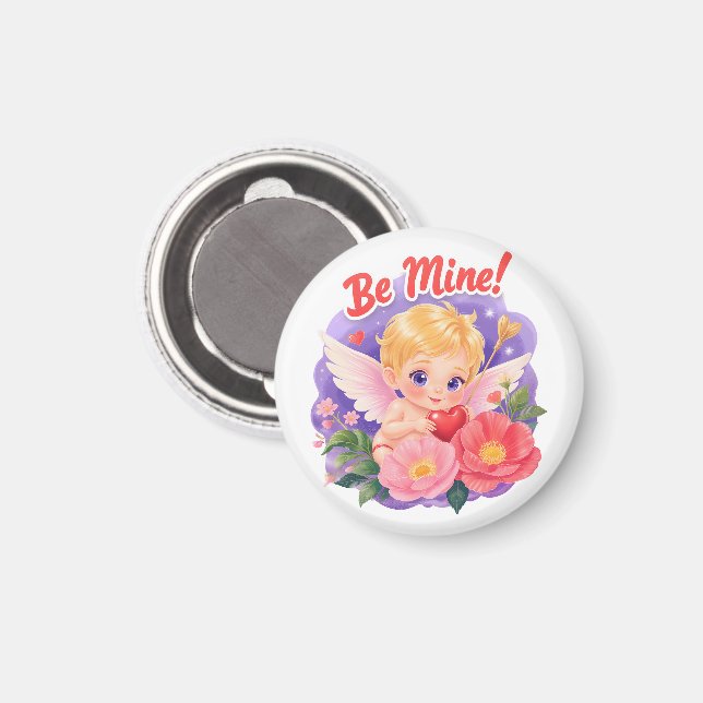 Cute Valentine's Day Cupid with "Be Mine" Magnet (Front/Back)