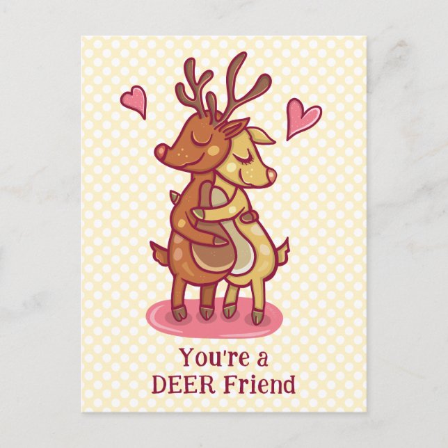 Cute Valentine's Day Deer Friend Pun Custom Text Postcard (Front)