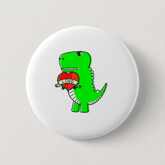 Cute Valentines Day Dinosaur 2 Inch Round Button (Front)