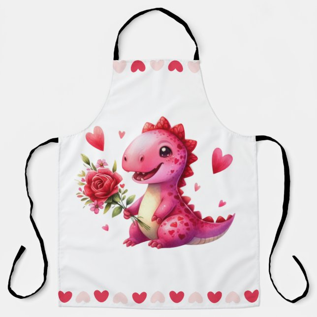 Cute Valentine's day dinosaur  Apron (Front)