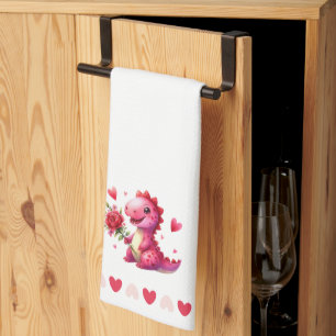 Cute Valentine's day dinosaur Kitchen Towel