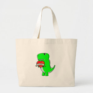 Cute Valentines Day Dinosaur Large Tote Bag
