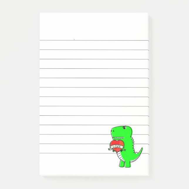 Cute Valentines Day Dinosaur Lined Post-it Notes (Front)