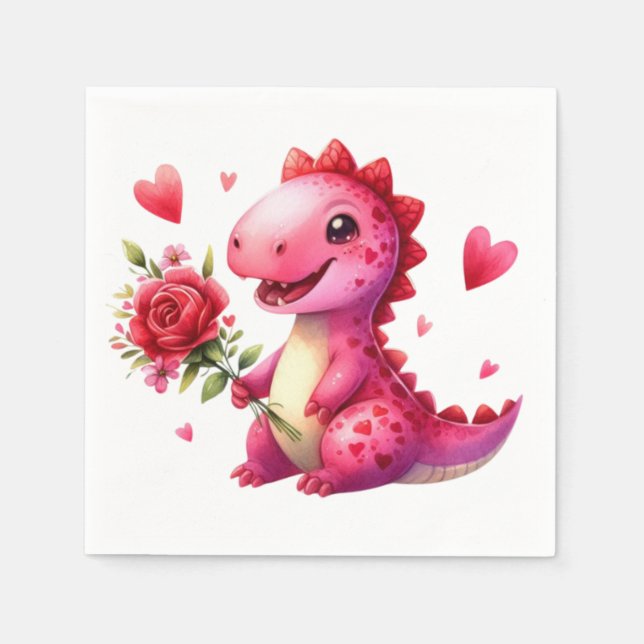 Cute Valentine's day dinosaur Napkin (Front)