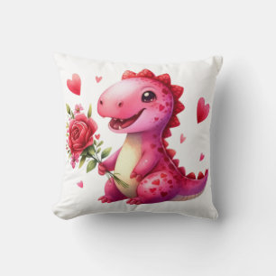 Cute Valentine's day dinosaur Throw Pillow
