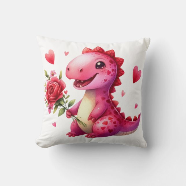 Cute Valentine's day dinosaur Throw Pillow (Front)