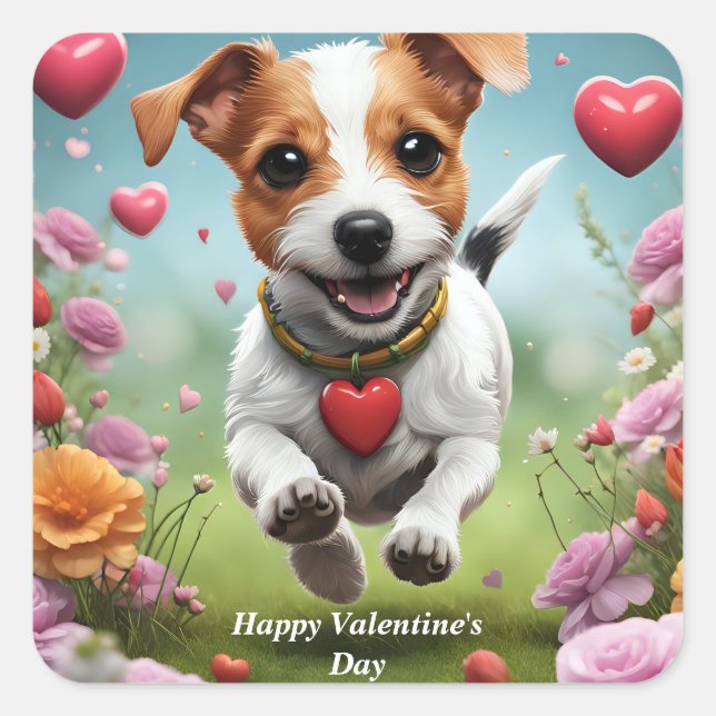 Cute Valentine's Day Dog square sticker (Front)