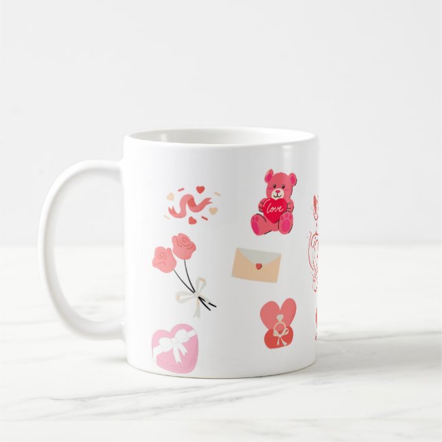 Cute Valentine's Day Doodles Pattern Mug (Left)