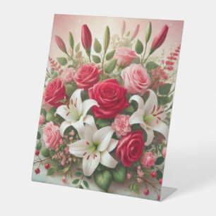Cute Valentine's day floral bouquet  Pedestal Sign