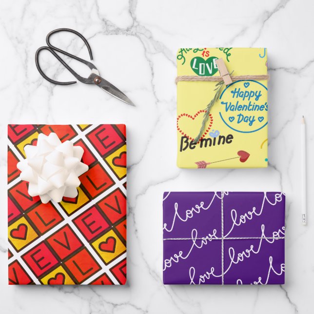 Cute Valentine's Day gift Wrapping Paper Sheet (Front)