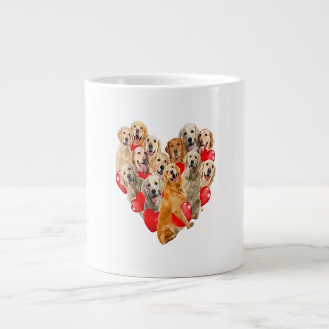 Cute Valentines Day Golden Retriever Dog Heart Pup Large Coffee Mug (Front)