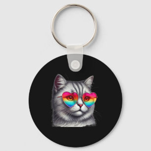 Cute Valentines Day Grey Cat Heart Sungles Women M Keychain