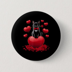 Cute Valentines Day Heart Black Cat Women Girls Ki 2 Inch Round Button