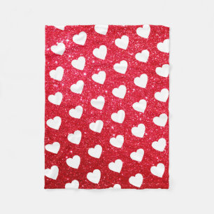 Cute Valentines Day Heart Pattern Red Fleece Blanket