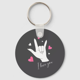 Cute Valentines Day Hearts I Love You Hand Sign La Keychain