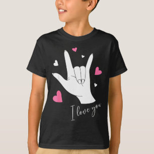 Cute Valentines Day Hearts I Love You Hand Sign La T-Shirt