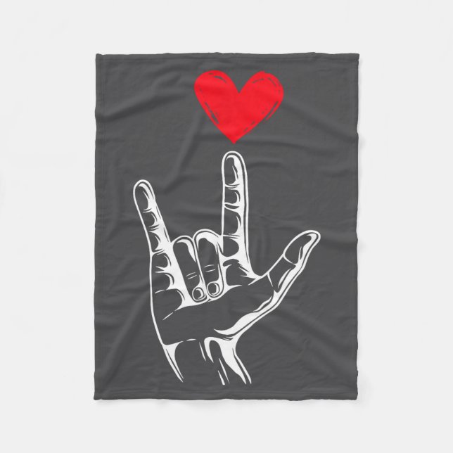 Cute Valentines Day I Love You Hand Sign Language  Fleece Blanket (Front)