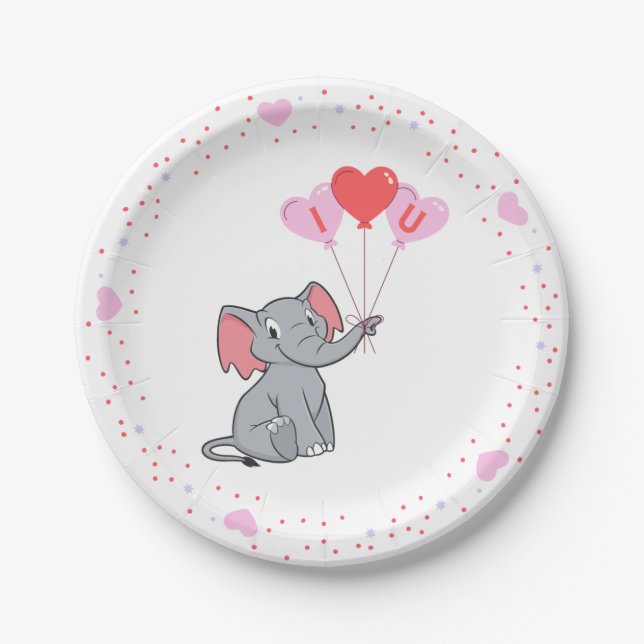 cute Valentine's Day I love you heart Paper Plate (Front)