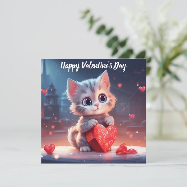 Cute Valentine's Day Kitten Holiday Card (Standing Front)