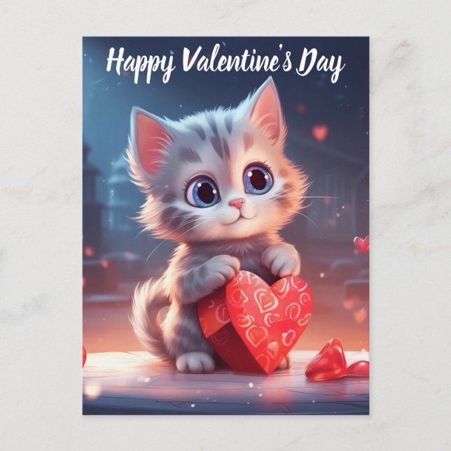 Cute Valentine's Day Kitten Holiday Postcard (Front)