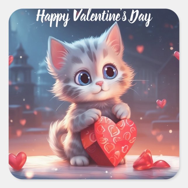 Cute Valentine's Day kitten Sticker (Front)